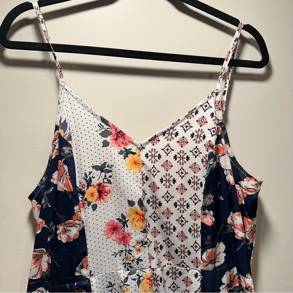 Mlle Gabrielle Asymmetrical Patchwork Print Dress Floral VNeck Spaguetti Strap L - Picture 5 of 15